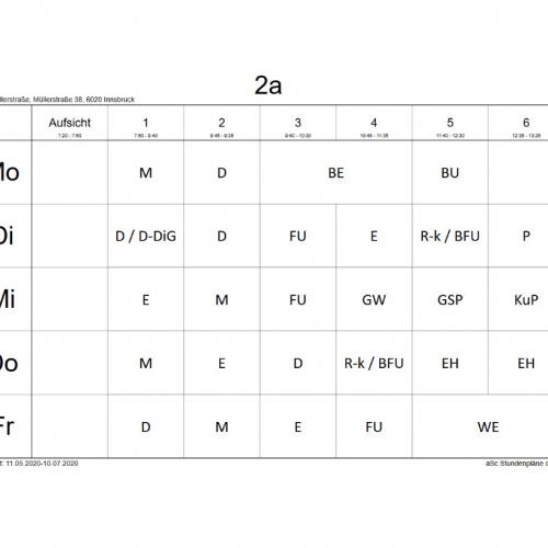 Stundenplan 2a