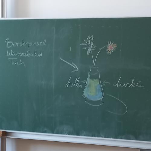 Unter Anleitung malten die Schüler*innen der 3a ein Blumenstillleben mit Ölfarben auf Malkarton und sammelten Erfahrungen mit der besonderen Textur dieser Farben.